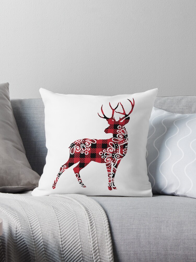 Mandala Deer Buffalo Plaid Pillow for Sale by OrnamentallyYou Redbubble