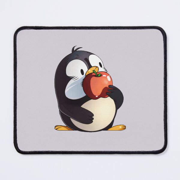 Funny penguin eats apple Mouse Pad