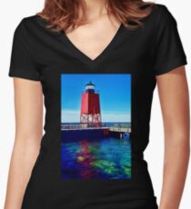 Charlevoix Lighthouse Reflections Women's Fitted V-Neck T-Shirt