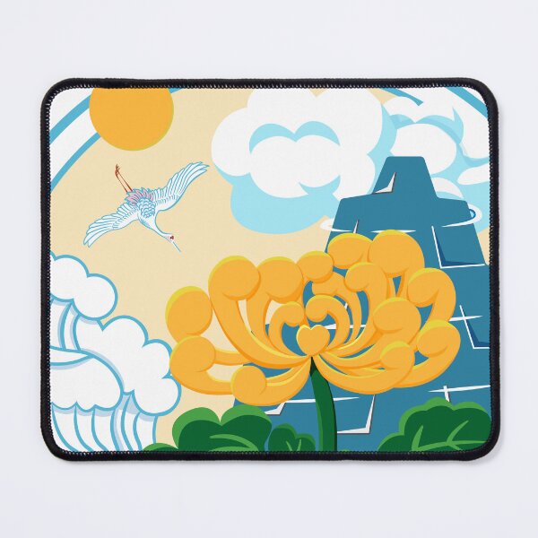 Item preview, Golden Chrysanthemum Green Leaves Blooming in the Sea Water in Puff Yellow Double Round Circles Frame designed and sold by Moyanana.