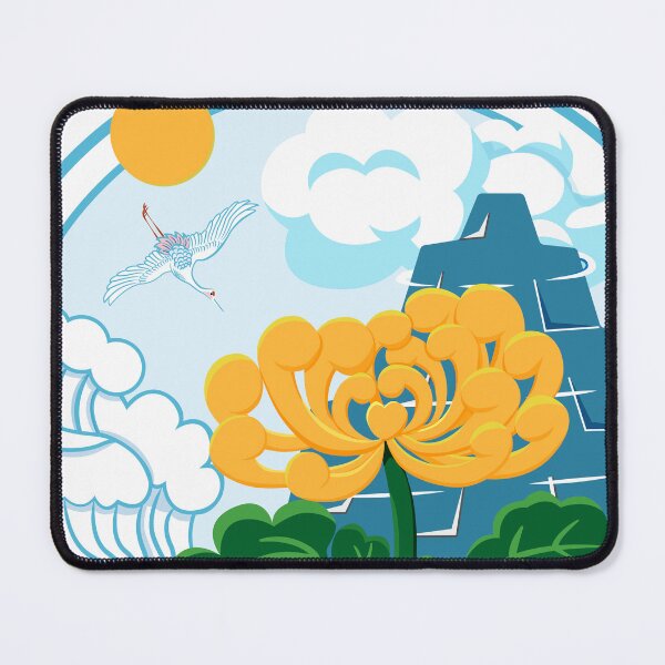 Item preview, Golden Chrysanthemum Green Leaves Blooming in the Sea Water in Light Blue Double Round Circles Frame designed and sold by Moyanana.