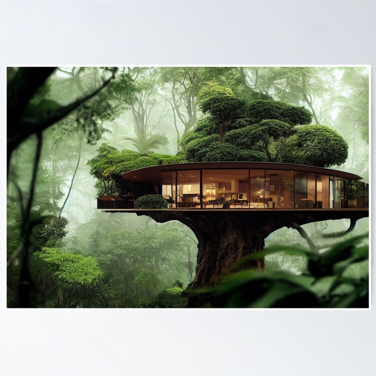 Modern treehouse in a rain forest - paintings of houses