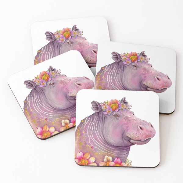 Item preview, Lavender and Pink Hippo with Flowers designed and sold by dstarj.