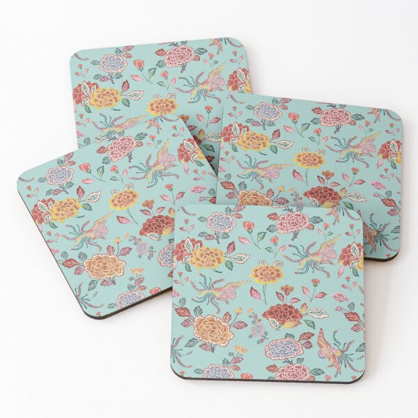 Item preview, Tree Peonies and Peacocks Pattern (duck egg blue) | Japanese Art designed and sold by andydavistech.