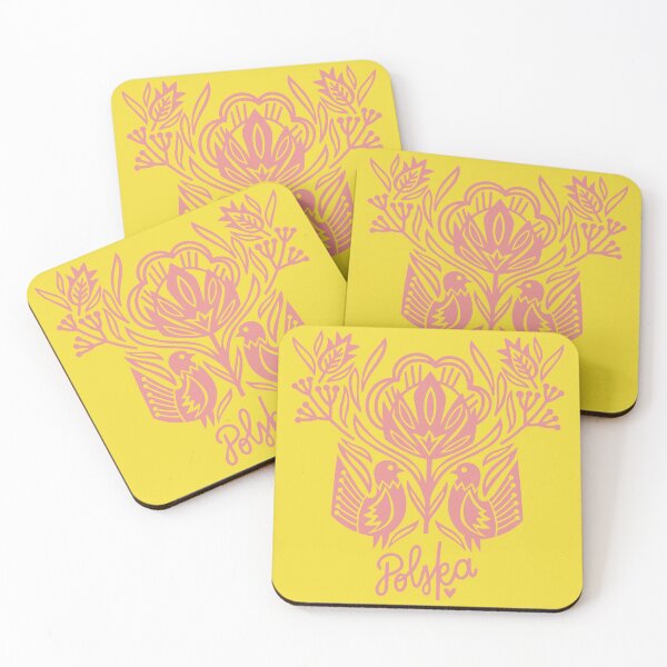 Item preview, Polska Folk Bird Pink on Sunny Yellow Polish Wycinanki Inspired Art  designed and sold by cindytomczyklee.