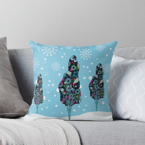 Item preview, Winter Wonderland with 1960's Patterned Trees on Blue designed and sold by MausieDesigns.