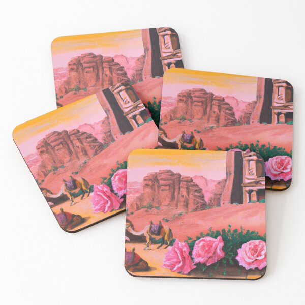 Item preview, Peaceful Petra at Sunrise with Camels and Roses Scene designed and sold by junkandpop.