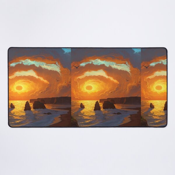 Item preview, Clouded sunset painting design - find me at the beach, sunrise, sun sunset, gold - poster, prints designed and sold by Alessandro Portavoce.