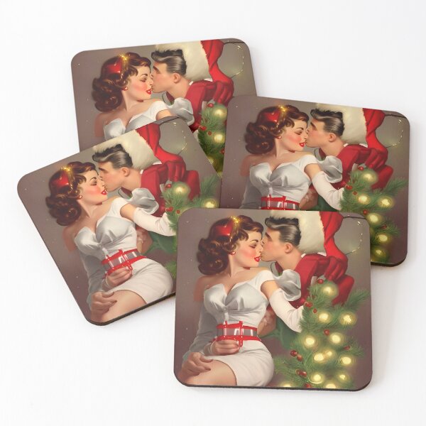 Item preview, Sneaking a kiss 50s retro Christmas designed and sold by 90snerd.