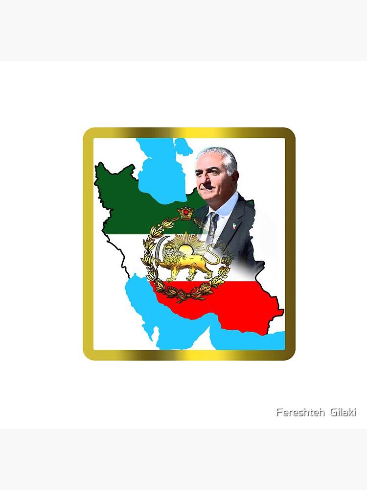 Thumbnail 3 of 3, Pin, Iran's flag with a golden lion and sun with king Pahlavi designed and sold by Fereshteh Gilaki.