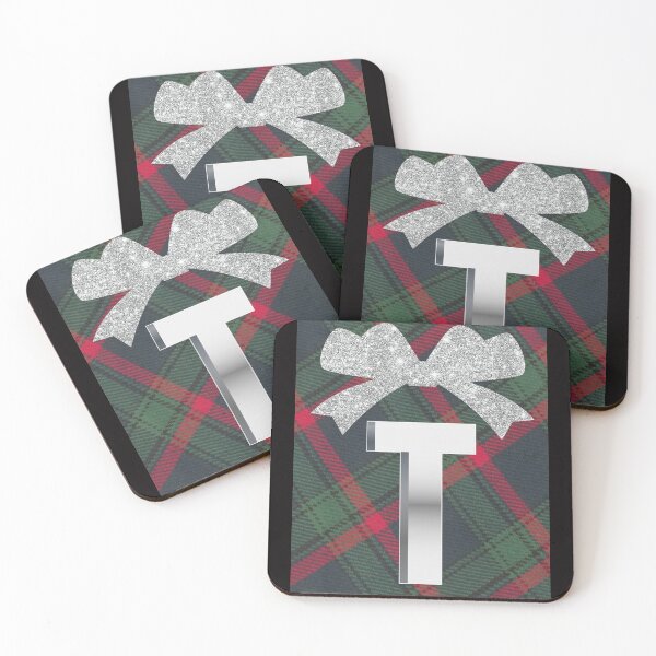 Item preview, Glorious Red and Green Plaid with Glittering Bow and Puff Initial-T designed and sold by SunMoonBeyond.
