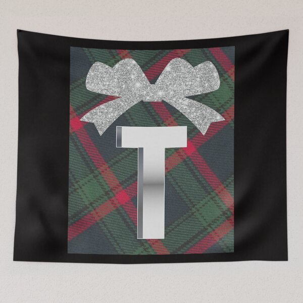 Item preview, Glorious Red and Green Plaid with Glittering Bow and Puff Initial-T designed and sold by SunMoonBeyond.