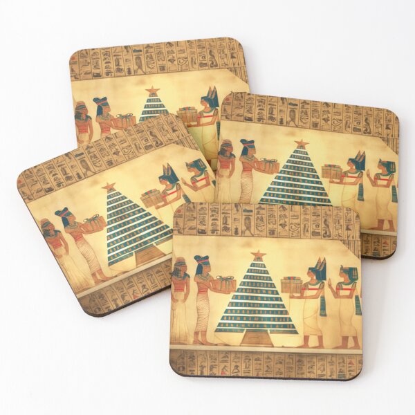 Item preview, Prehistoric Egyptian people celebrating Christmas with gifts and tree an ancient parchment designed and sold by ArtifactVault.