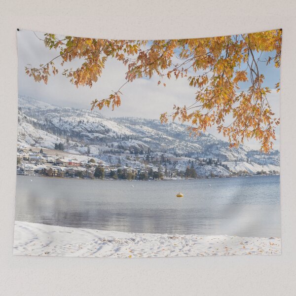 Item preview, Snow Covered Mountains and Autumn Leaves Reflected in Skaha Lake designed and sold by Amy Mitchell.