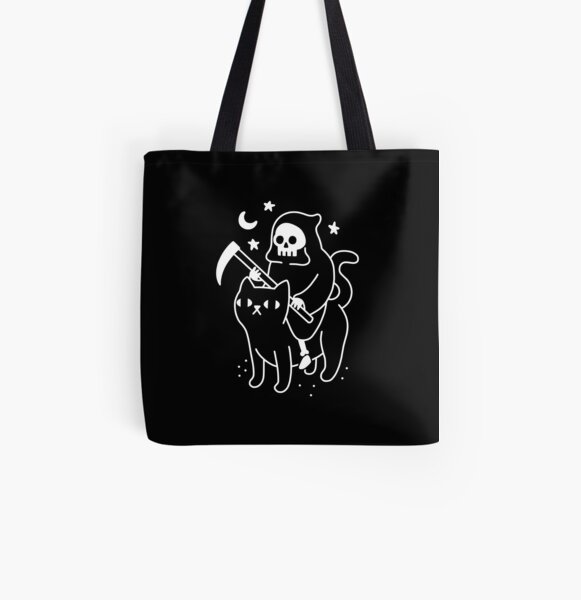 Death Rides A Black Cat All Over Print Tote Bag