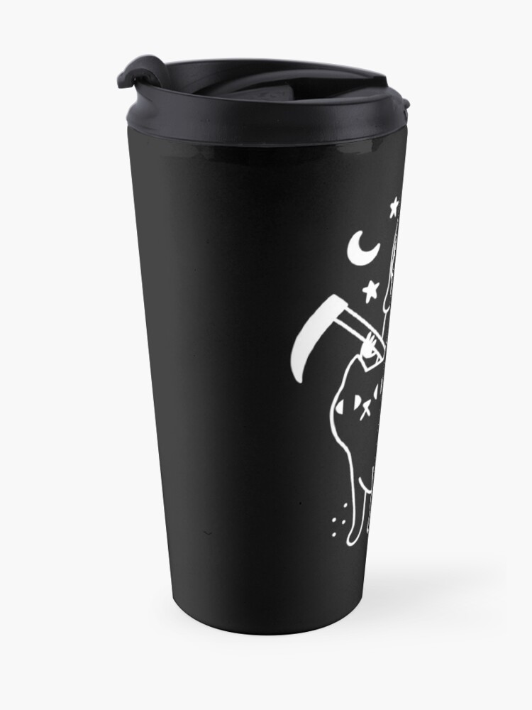 Alternate view of Death Rides A Black Cat Travel Coffee Mug