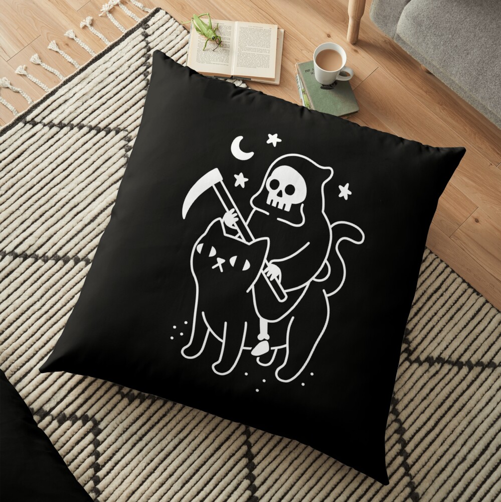 Death Rides A Black Cat Floor Pillow