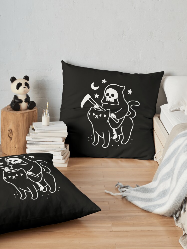 Alternate view of Death Rides A Black Cat Floor Pillow