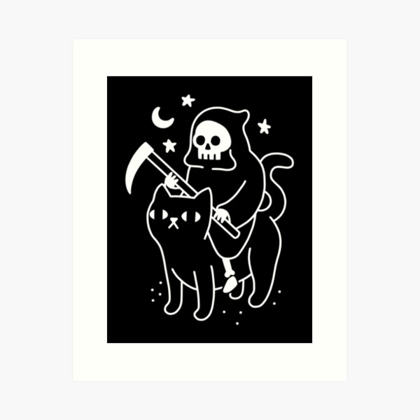 Der Tod reitet auf einer schwarzen Katze Kunstdruck
