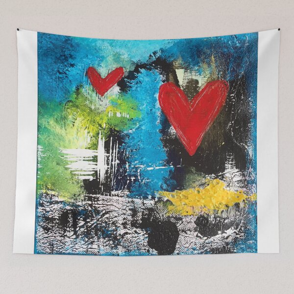 Item preview, MIDNIGHT LOVE - Blue, Yellow, Black, Hearts  designed and sold by KATHLEEN TENNANT ART.