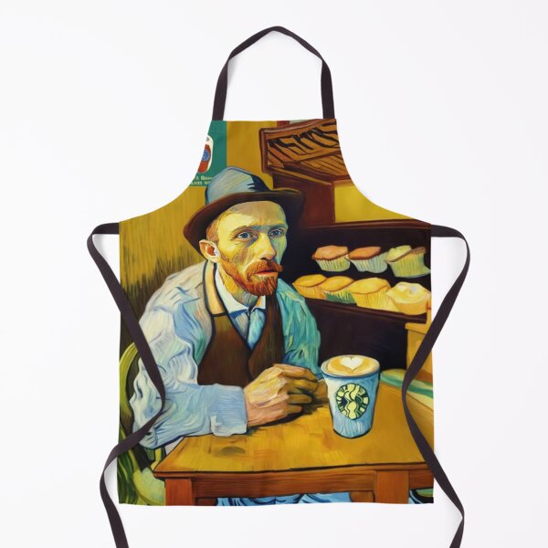 Item preview, Blue eyed man in hat and vest drinking latte in coffeehouse an oil painting in Vincent van Gogh style designed and sold by ArtifactVault.