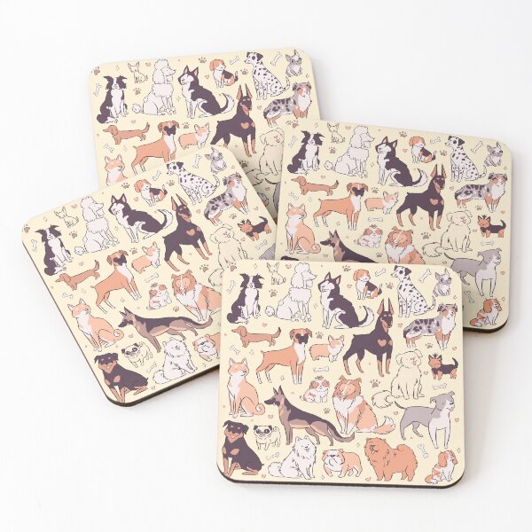 Item preview, So many dogs - 25 dog breeds pattern cartoon illustration for dog lovers - soft colors version  designed and sold by Yarafantasyart.
