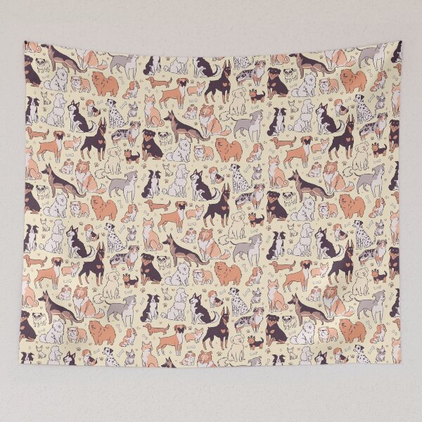 Item preview, So many dogs - 25 dog breeds pattern cartoon illustration for dog lovers - soft colors version  designed and sold by Yarafantasyart.