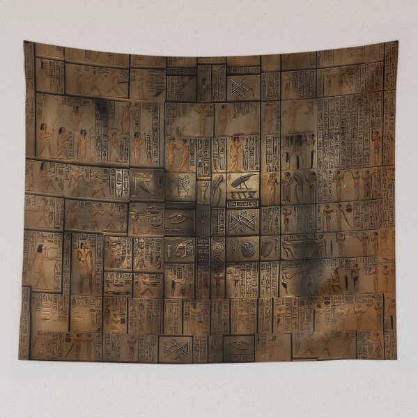 Item preview, Ancient Egyptian black, grey and orange pictograms and hieroglyphs olden dark and mystical pattern designed and sold by ArtifactVault.