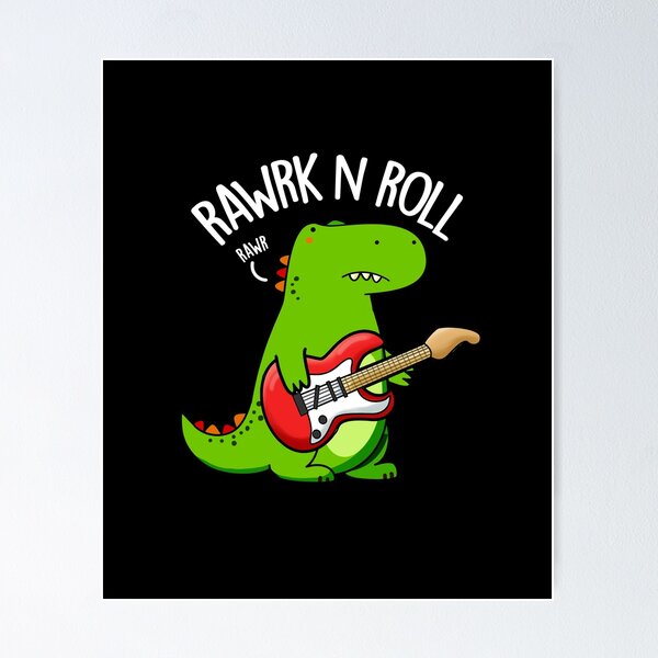 Item preview, Rawrk And Roll Rocker Funny Dinosaur Puns (Dark BG) designed and sold by punnybone.