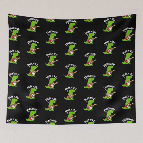 Item preview, Rawrk And Roll Rocker Funny Dinosaur Puns (Dark BG) designed and sold by punnybone.