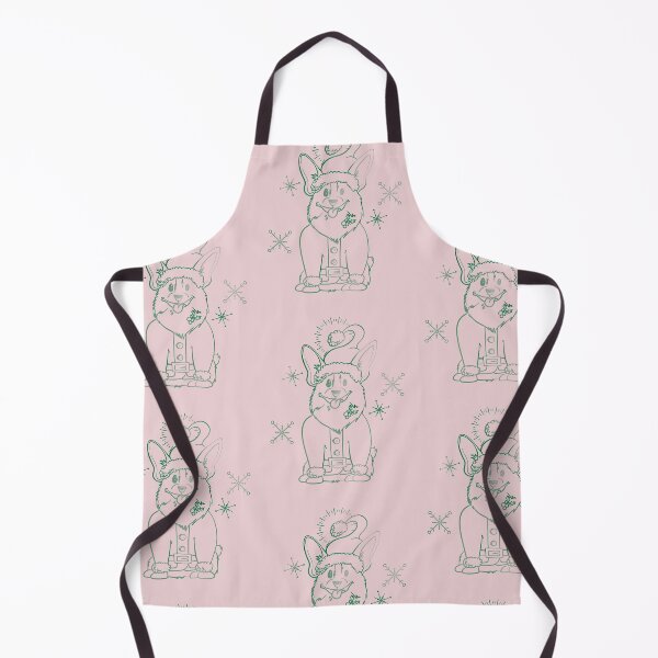 Retro Vintage Pink and Emerald green Santa claus Corgi Line Art (small pattern) Apron