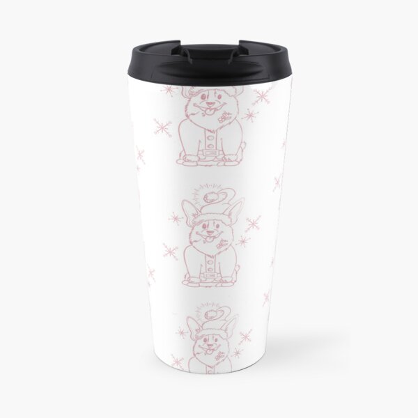 Retro Vintage Pink on white Santa claus Corgi Line Art (large pattern) Travel Coffee Mug