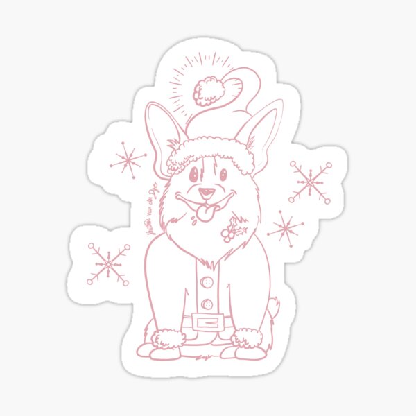 Retro Vintage Pink on white Santa claus Corgi Line Art (large pattern) Sticker
