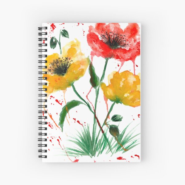 Colorful watercolor poppy flowers art Spiral Notebook