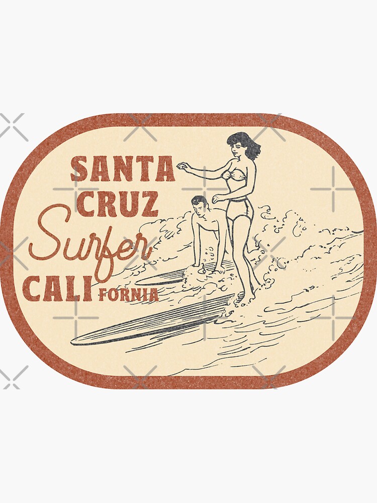 "Vintage Surf Sticker Santa Cruz Surfer California" Sticker for Sale by