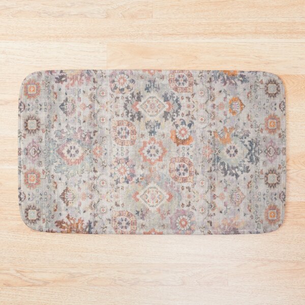 Bohemian Classic Vintage Traditional Neutral Moroccan Fabric Style Bath Mat