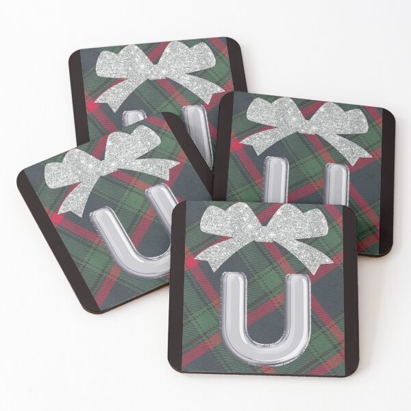 Item preview, Glorious Red and Green Plaid with Glittering Bow and Puff Initial-U designed and sold by SunMoonBeyond.