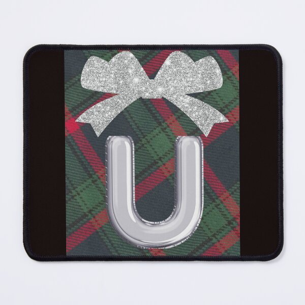 Item preview, Glorious Red and Green Plaid with Glittering Bow and Puff Initial-U designed and sold by SunMoonBeyond.