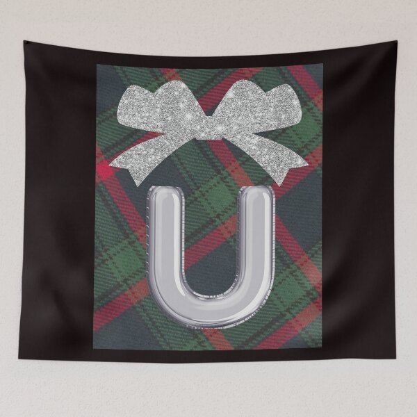 Item preview, Glorious Red and Green Plaid with Glittering Bow and Puff Initial-U designed and sold by SunMoonBeyond.