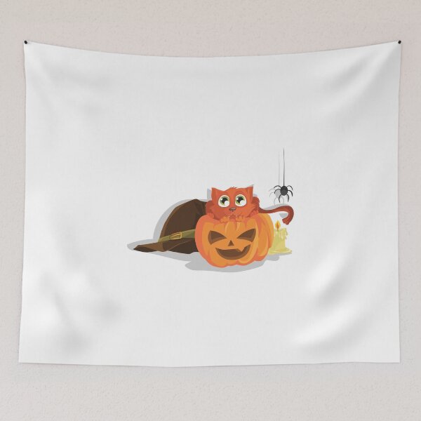 Item preview, Orange Halloween Cat, Pumpkin, Wizard Hat, Spider, Candle designed and sold by Jurzai.