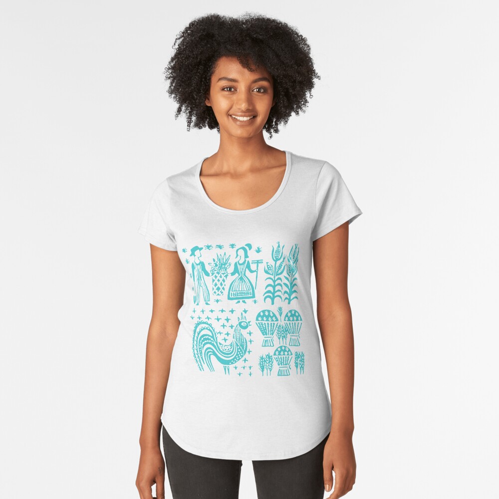 Vintage Pyrex Pattern - Butterprint Turquoise Blue Premium Scoop T-Shirt