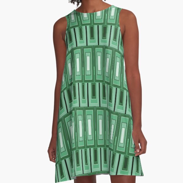 Panton/Art Deco Green Rectangles A-Line Dress