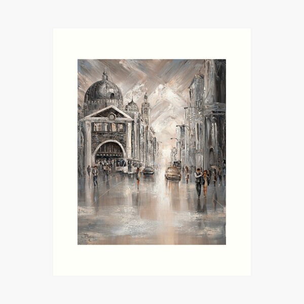 Item preview, Rainy Day in Melbourne, Flinders Station designed and sold by BellasArtStudio.