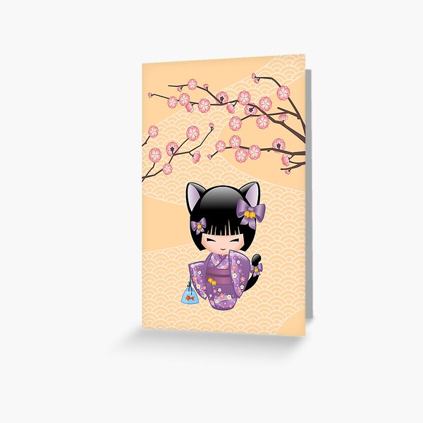 Neko Kokeshi Doll V2 Greeting Card