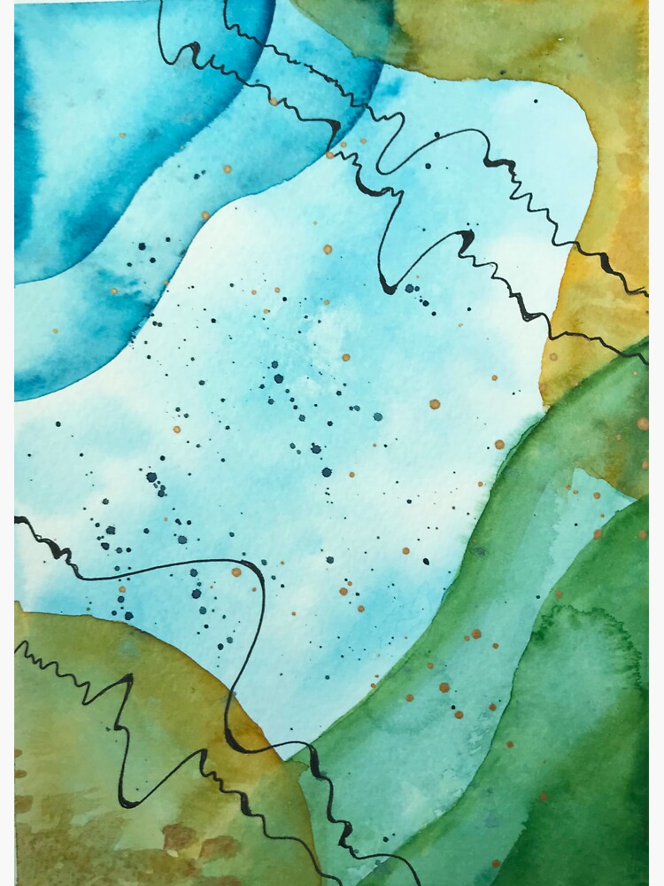 "Blue, yellow and green abstract art in watercolor painting " Sticker