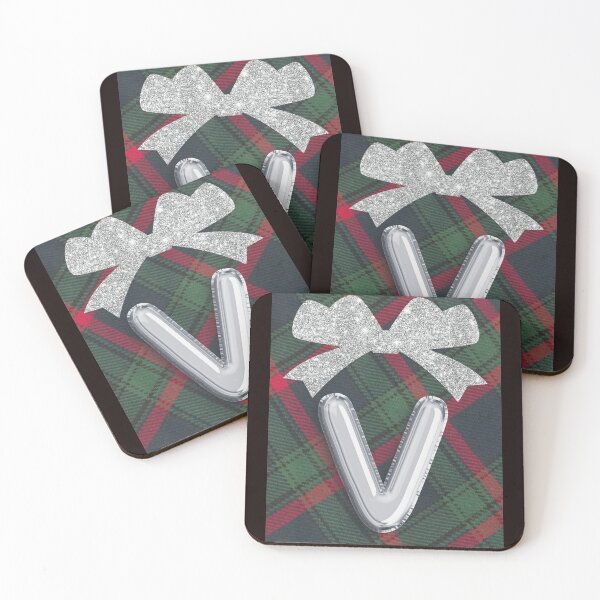 Item preview, Glorious Red and Green Plaid with Glittering Bow and Puff Initial-V designed and sold by SunMoonBeyond.