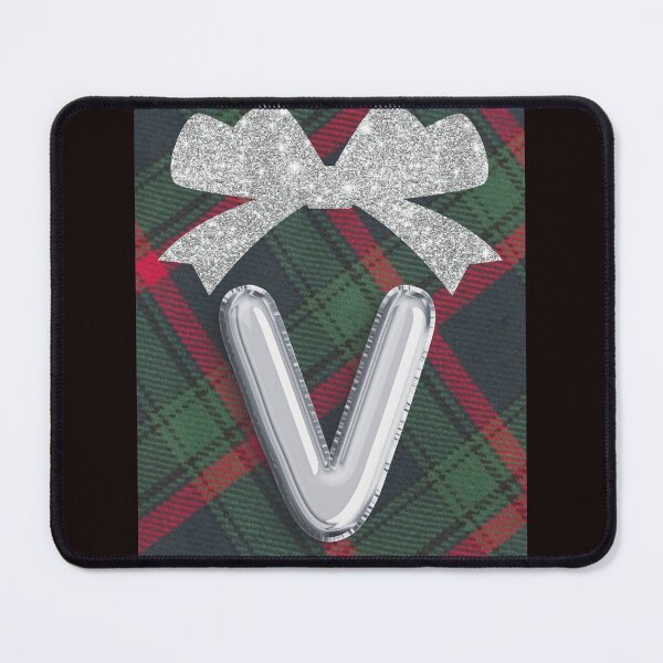 Item preview, Glorious Red and Green Plaid with Glittering Bow and Puff Initial-V designed and sold by SunMoonBeyond.