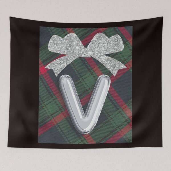 Item preview, Glorious Red and Green Plaid with Glittering Bow and Puff Initial-V designed and sold by SunMoonBeyond.