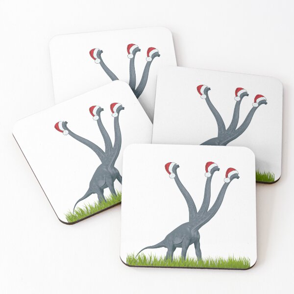 Item preview, Dinosaur enjoys Christmas with santa cap on | 3-necked dinosaur designed and sold by CosmicStory.