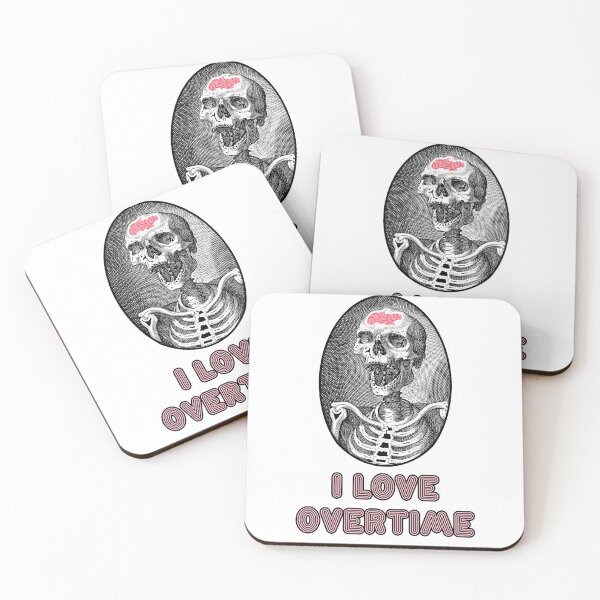 Item preview, 'I love Overtime' Skull Design - Retro Illustration Design for T-shirts, mugs, phone cases and other accessories designed and sold by Ridiculam Toga.